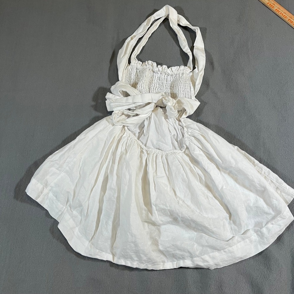 Peppermayo White European Towns Linen‎ Mini Dress Size 2 Open Back Tie Halter - Picture 6 of 8